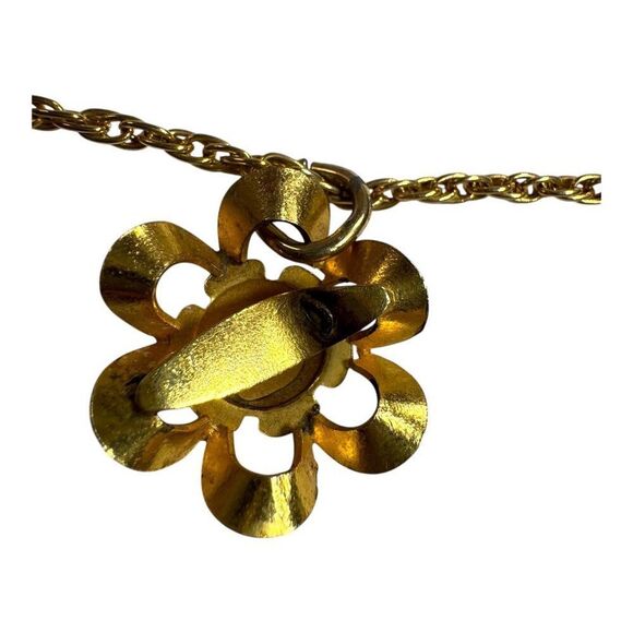 Gold-Tone Damascene Spain Pendant Necklace Flower & Twisted Chain 18" Vintage - Picture 9 of 9